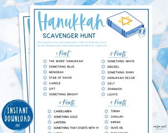 Hanukkah Scavenger Hunt Party Games | Chanukah Celebration Games | Festival of Lights Activity | Jewish Games for Adults & Kids | Hebrew