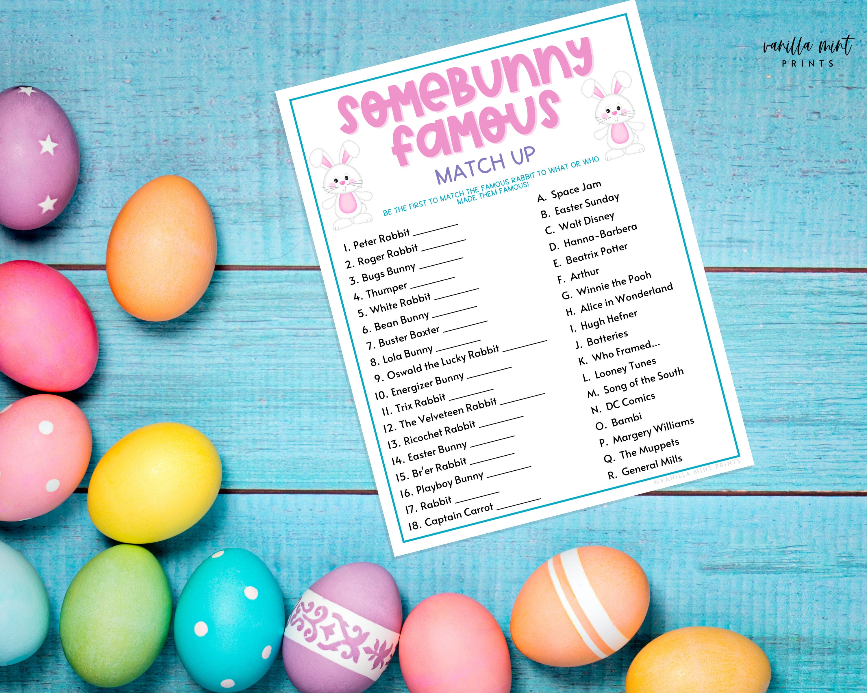 Easter Somebunny Famous Game Famous Rabbit Match up Easter - Etsy Canada