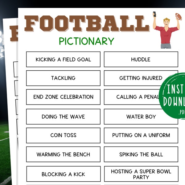 Football Pictionary Game | Sunday Football Party Games | Printable Super Bowl Party Game | Activities for Adults & Kids | Charades