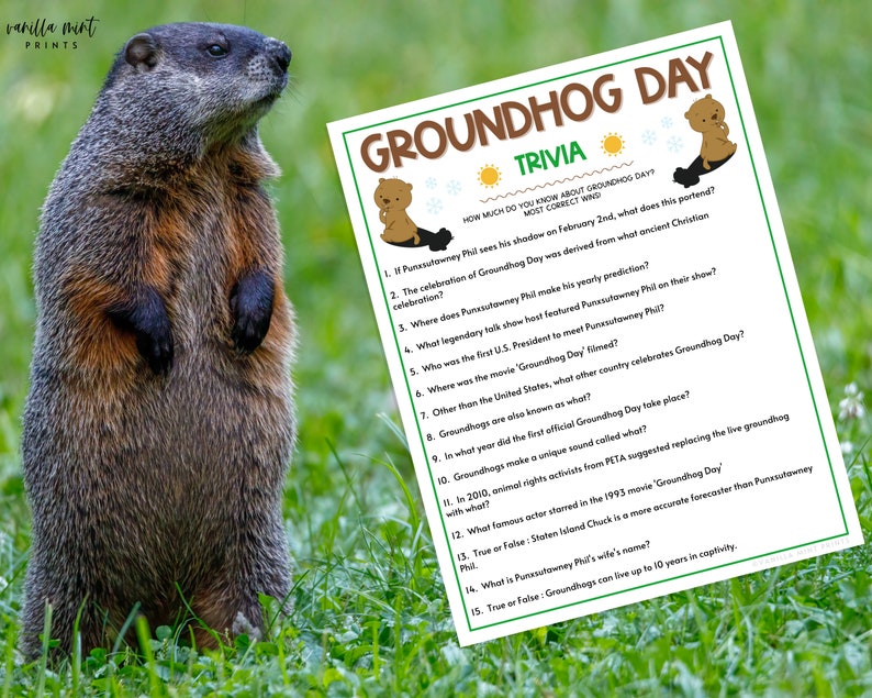 Groundhog Day Trivia Game Punxsutawney Phil Printable Games Etsy