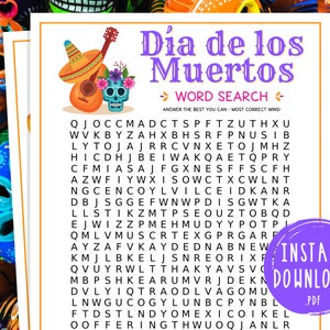 Búsqueda de palabras del Día de los Muertos / Juegos de fiesta del Día de los Muertos imprimibles / Actividades divertidas para adultos y niños / México / Día de los Muertos
