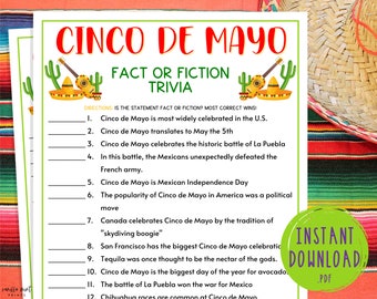 Cinco de Mayo Fact or Fiction Trivia Party Game | Mexican Party Games | Fun Cinco de Mayo Games | Fiesta | Fun Games for Adults & Kids