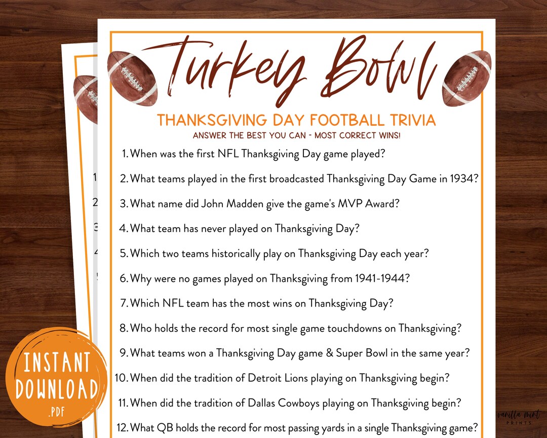 Thanksgiving Day Football Trivia Game | NFL Turkey Bowl Trivia ...