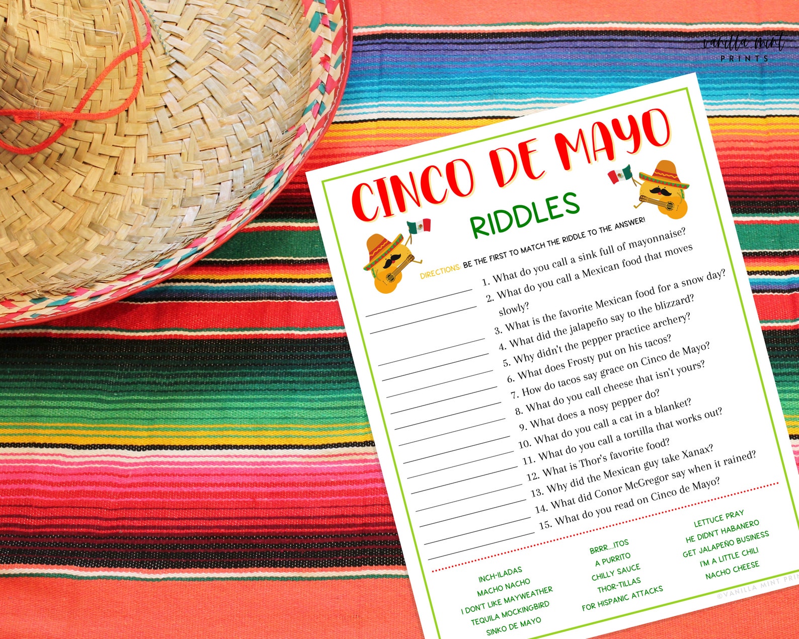 Cinco De Mayo Riddles Party Game Mexican Party Games Fun - Etsy