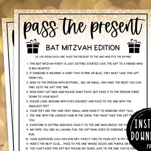 Bat Mitzvah Games | Pass the Present Party Game | Birthday Party Games | Mazel Tov | Jewish Bat Mitzvah Activities | Gold & Black