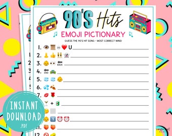 90s Hits Emoji Pictionary | Pop Culture Trivia | 90s Music | 30th Birthday | Back to the 90s Party Games | Millennial | Nineties Babies