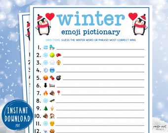 Winter Emoji Pictionary Game | Printable Winter Games | Wintertime Activities for Adults & Kids | Fun | Holiday | Christmas | New Years