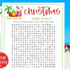 Christmas in July Word Search Party Game | Beach Christmas | Printable Tropical Game | Fun Xmas in July Game | Holiday Game | Kids & Adults