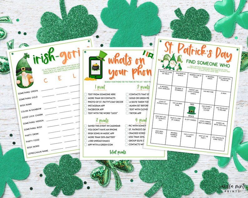 St. Patrick's Day 10 Game BUNDLE Volume 2 Irish Fun St. Patty's Day St. Paddy's St. Pats Printable Party Games for Kids & Adults image 4