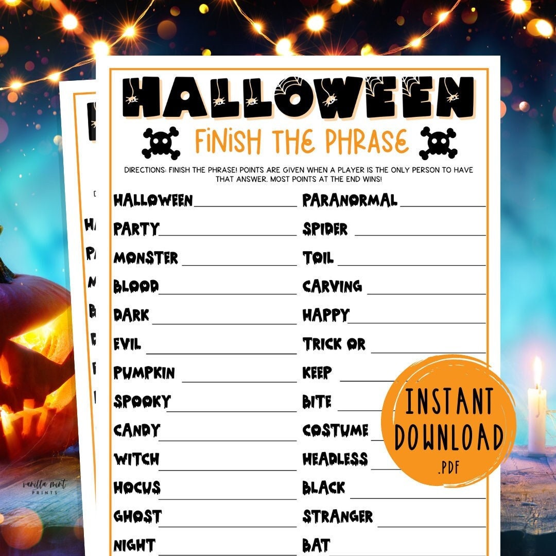 Halloween Finish That Phrase Game Halloween Printable Games Halloween ...