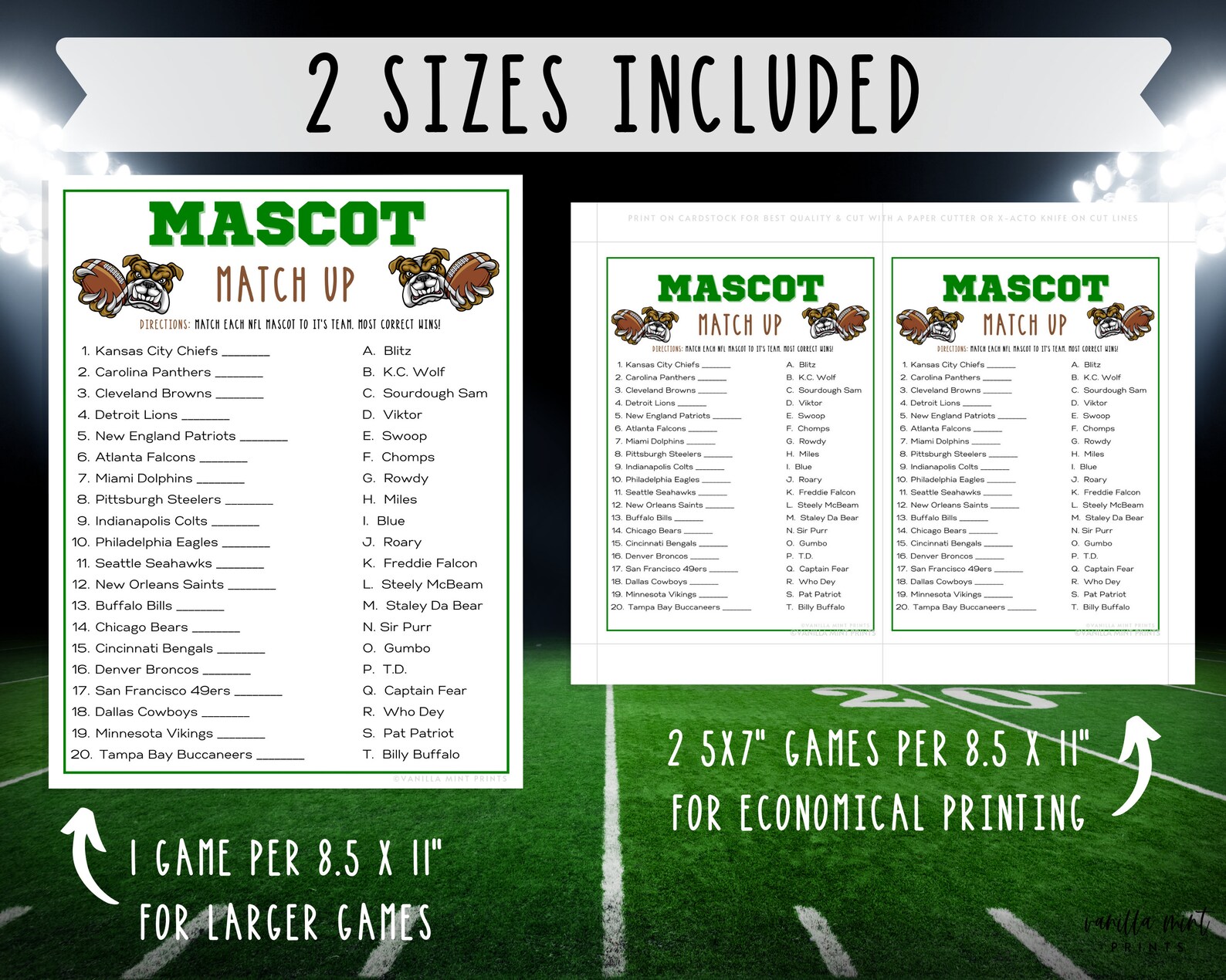 Super Bowl Mascot Match Up Trivia Game Super Bowl Party Etsy