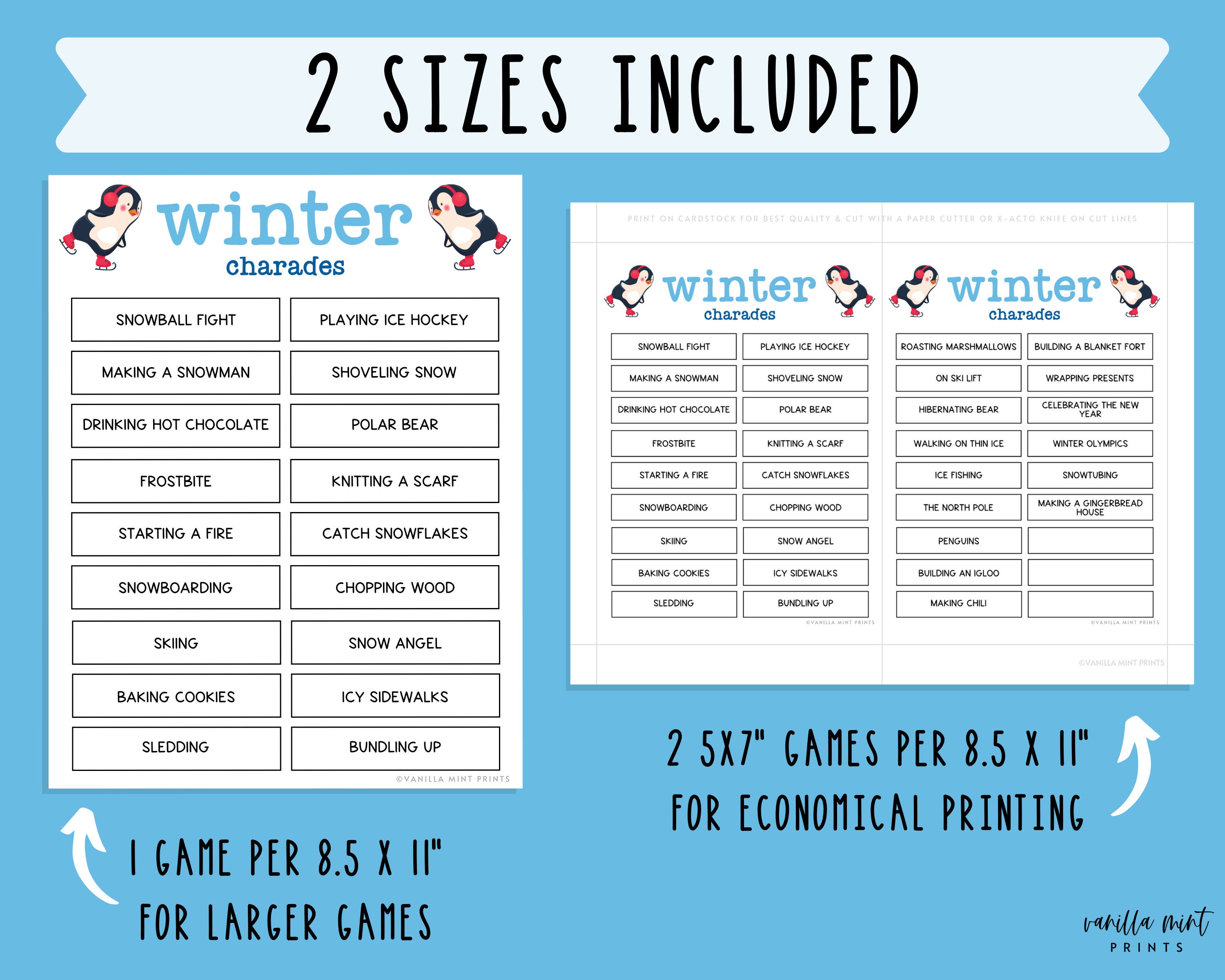 Winter Charades Game 33 Fun Printable Winter Charades Games Etsy