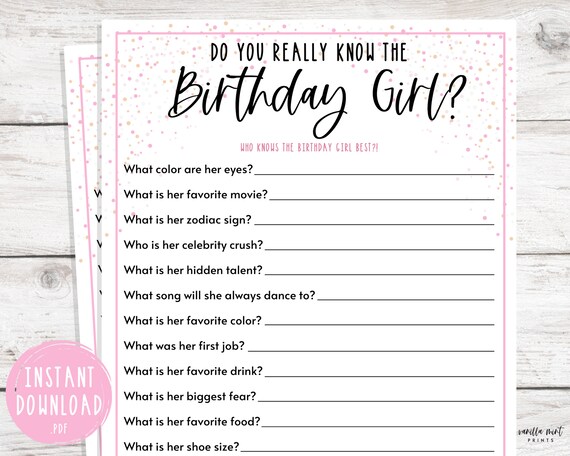 Who Knows Her Best Party-Spiel – 25 Karten, Notizbuch-Design, Für Kindergeburtstage