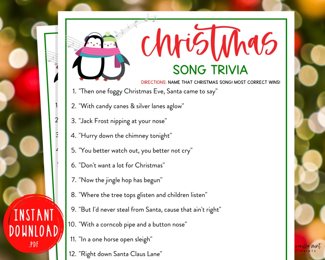 Christmas Song Trivia Game Christmas Music Trivia Printable Games