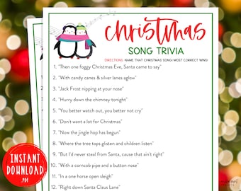 Christmas Song Trivia Game | Christmas Music Trivia Printable Games | Christmas Day | Fun Holiday | Christmas Party Games | Kids & Adults