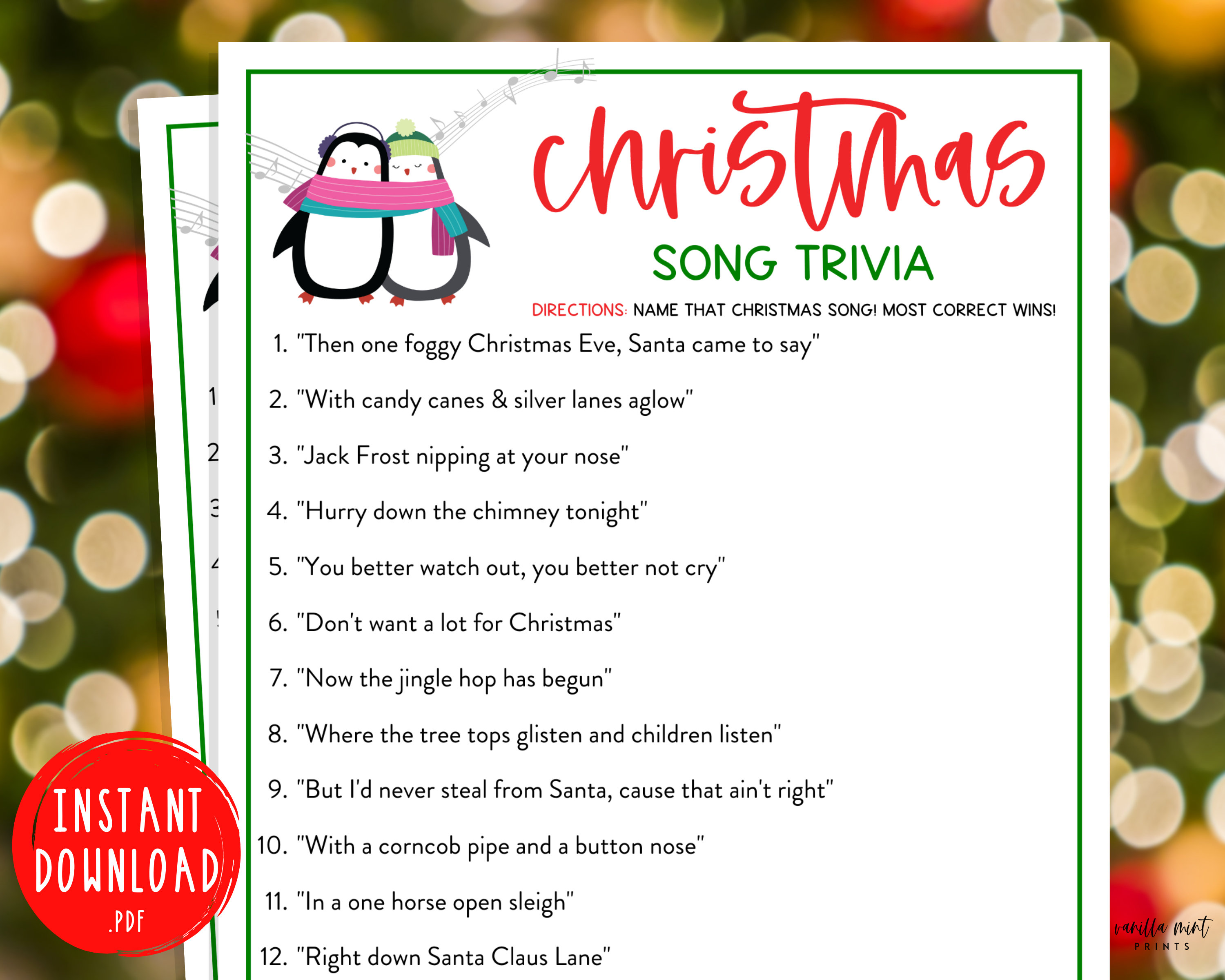 christmas song trivia game | christmas music trivia printable