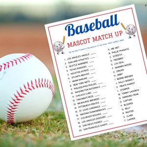 Baseball Mascot Match up Trivia Game | Printable Baseball Team Party ...