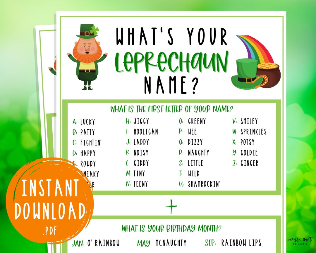 St. Patrick's Day What's Your Leprechaun Name Game