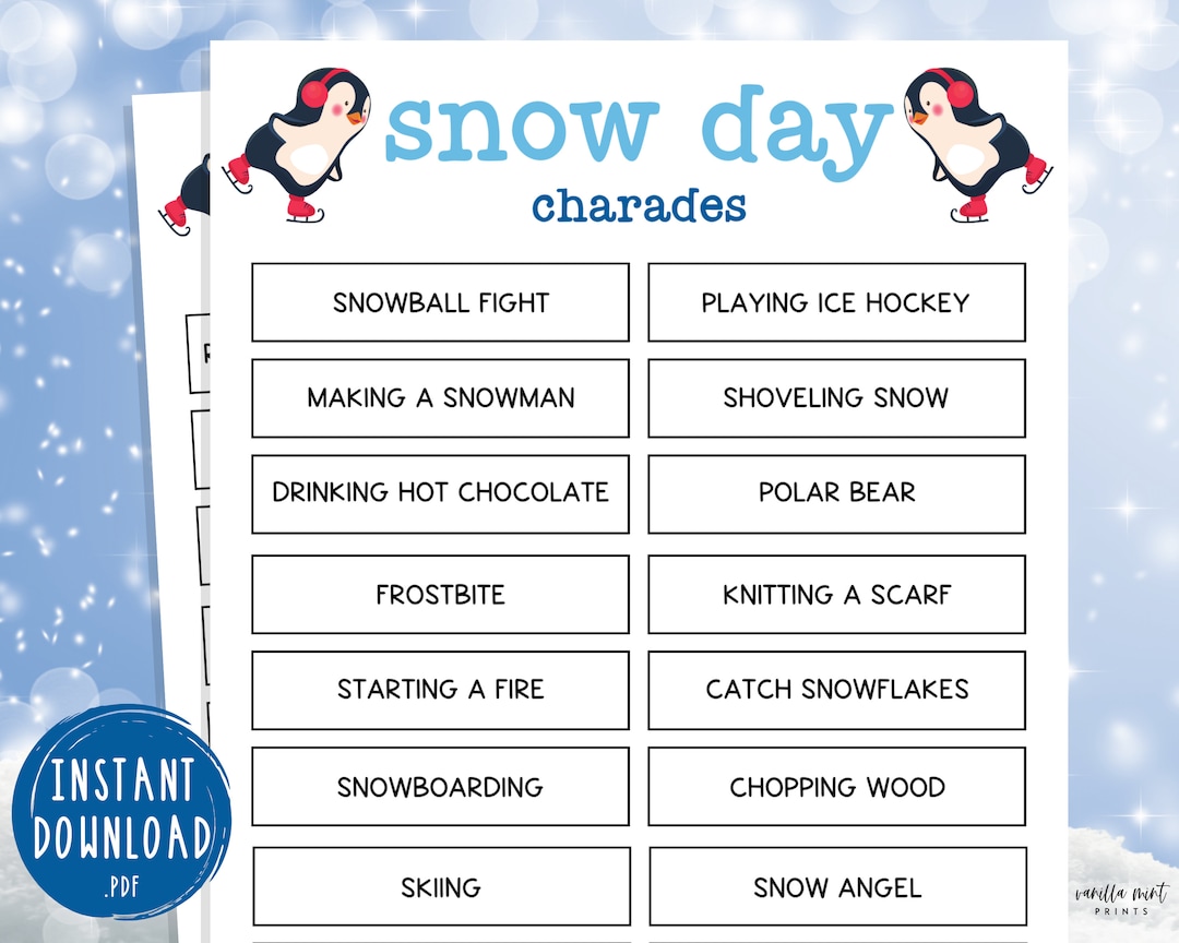 Snow Day Charades Game | Fun Printable Winter Game | Wintertime ...