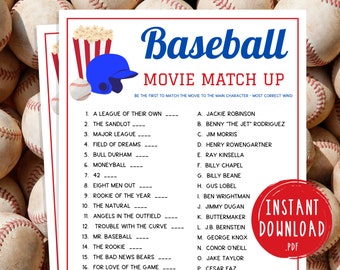 Baseball Movie Match Up Trivia Game | Printable Baseball Team Party Game | MLB Game for Kids & Adults | World Series Activity | Birthday