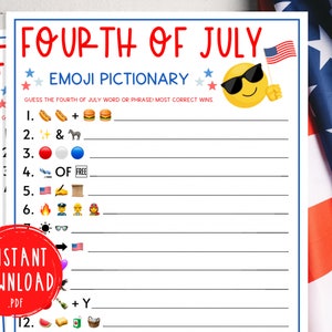 Fourth of July Emoji Pictionary Game | 4th of July Printable Party Game | USA | Independence Day Game | July 4th Games | Patriotic | America