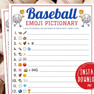 Baseball Emoji Pictionary Game | Printable Baseball Team Party Game | MLB Game for Kids & Adults | World Series Activity | Baseball Birthday