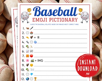 Baseball Emoji Pictionary Game | Printable Baseball Team Party Game | MLB Game for Kids & Adults | World Series Activity | Baseball Birthday