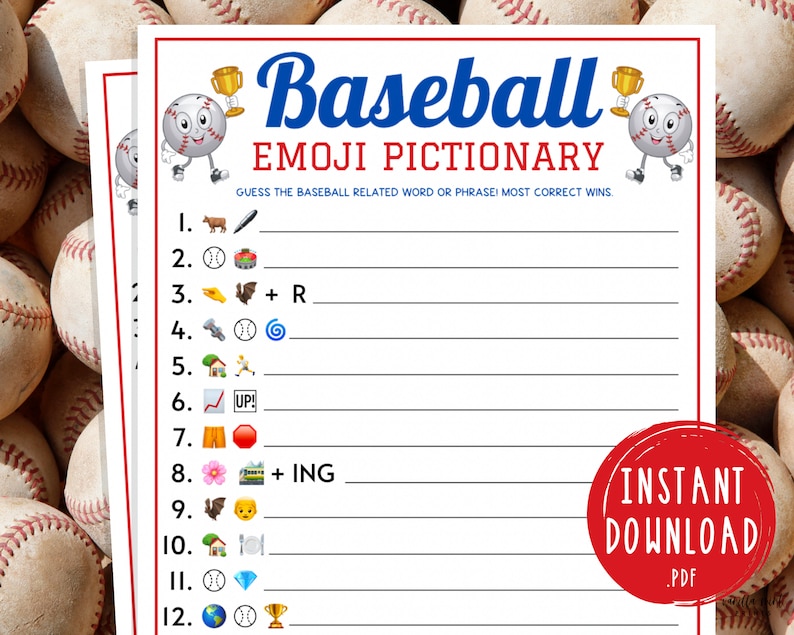 Baseball Emoji Pictionary Game Printable Baseball Team Party Etsy Canada