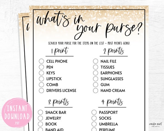 What's In Your Purse Wedding Shower Games Printable – LittleSizzle