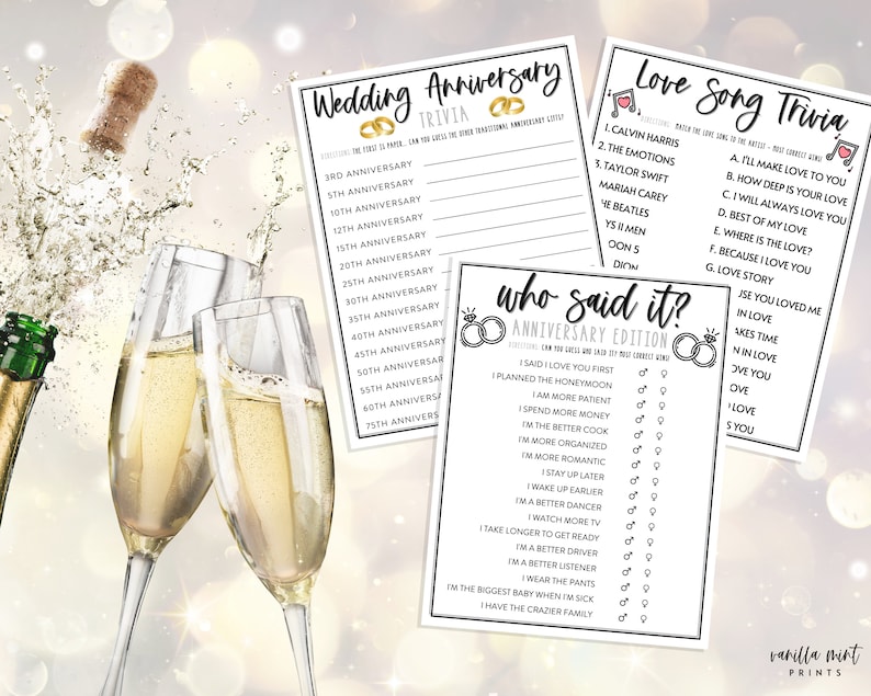 Anniversary Games 6 Game BUNDLE Fun Anniversary Party Etsy