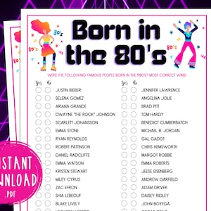 Totally 80&#39;s Born in the 80s Trivia Party Game | Printable 1980s Game | 40th Birthday | Back to the 80s Party Game | Eighties Party