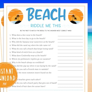 Beach Riddle Me This Game | Printable Summertime Games | Fun Beach Vacation Party Games | Summer for Adults & Kids | Ocean | Shore | Jokes