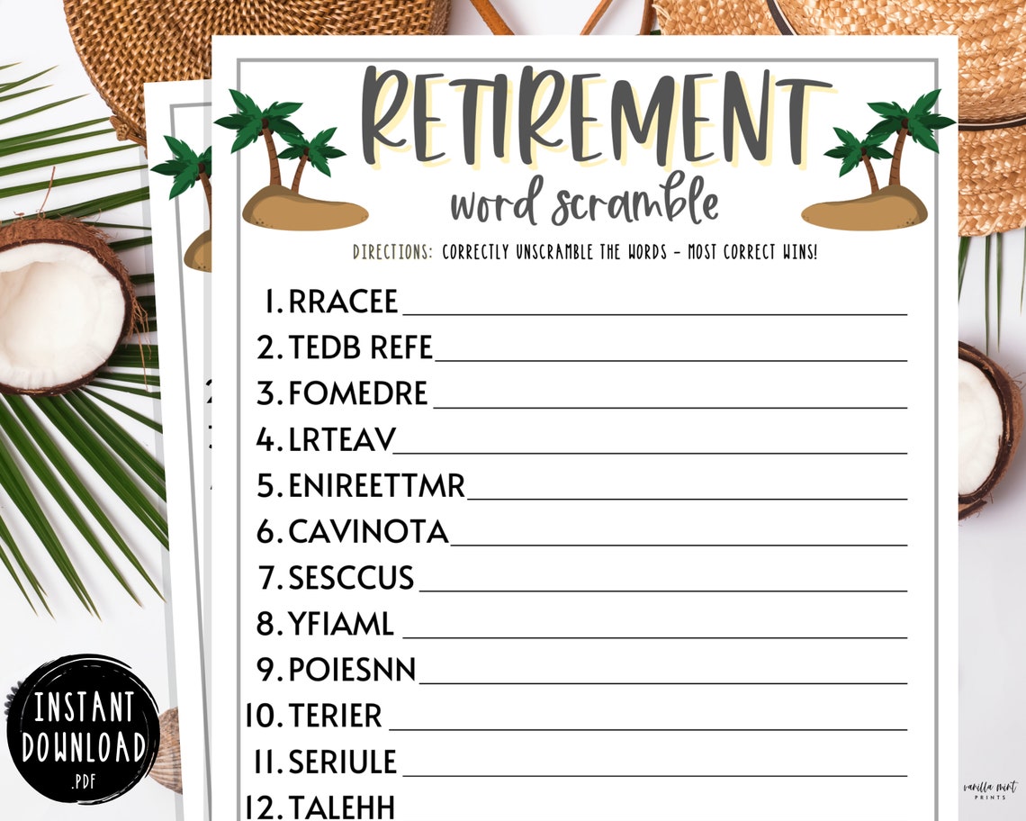Retirement Party Games Retirement Word Scramble Fun | Etsy