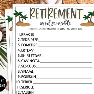 Retirement Party Games | Retirement Word Scramble | Fun Retirement Party Games | Word Search Game | Retiree | Trivia Game