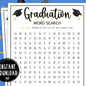 Graduation Games | Word Search | Fun Graduation Party Games | Class of 2024 | Grad Party Games | High School or College Graduate