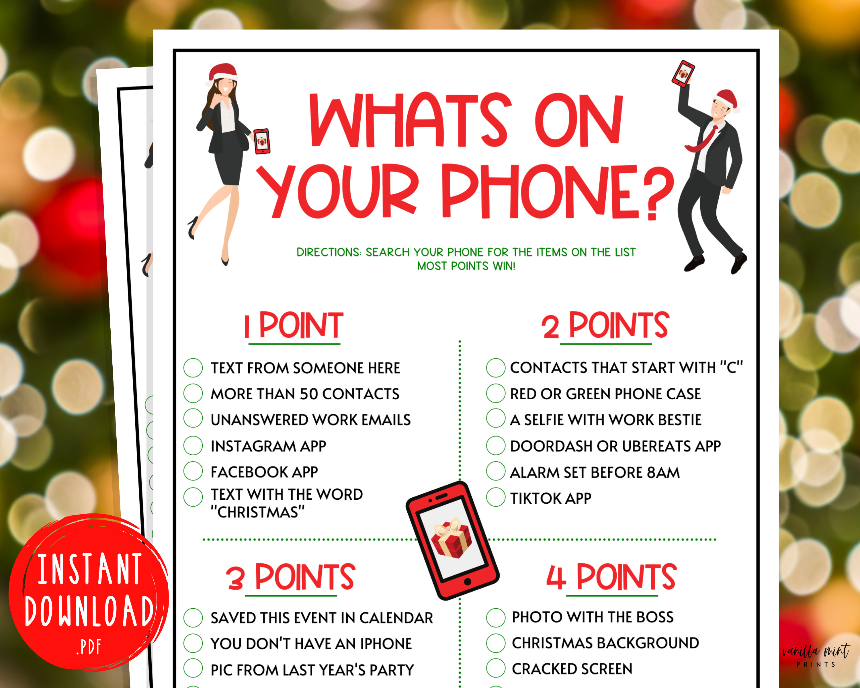 Holiday Office Party Whats on Your Phone Game Xmas Games - Etsy