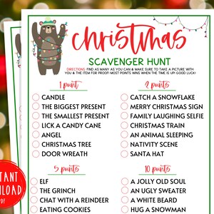 Christmas Scavenger Hunt Game | Christmas Printable Games | Fun Christmas Day Game | Holiday Games | Christmas Party Games| Kids & Adults