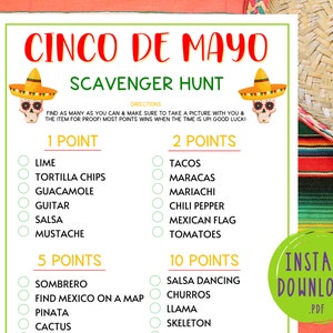 Cinco de Mayo Scavenger Hunt Game | Mexican Party Games | Fun Cinco de Mayo Games | Games for Kids & Adults | Fiesta