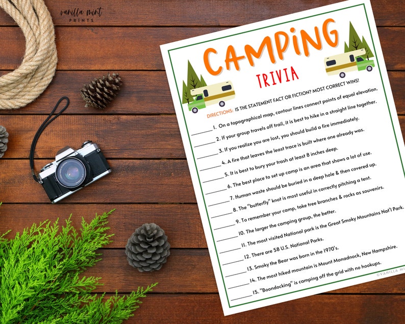 Camping Trivia Printable Campground Party Games Camping Etsy Australia