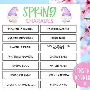 Spring Charades | Printable Springtime Games | Party Games | Activities for Adults & Kids | Fun Spring Games | Easter Games | Pictionary
