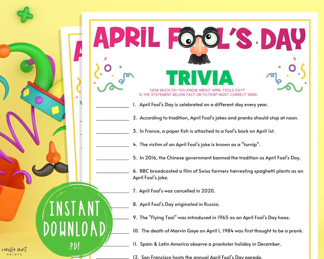 April Fool's Day Trivia Game April Fools Party Games Printable Game for