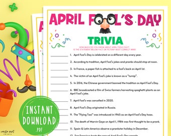 April Fool's Day Trivia Game | April Fools Party Games | Printable Game for Adults & Kids | Classroom | Youth Group | Jokes and Riddles