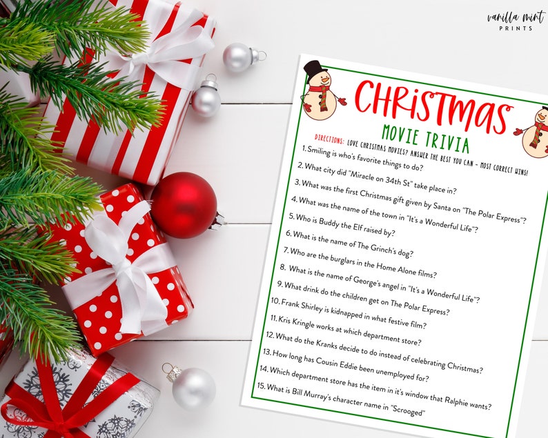 Christmas Movie Trivia Game Christmas Trivia Printable Games | Etsy