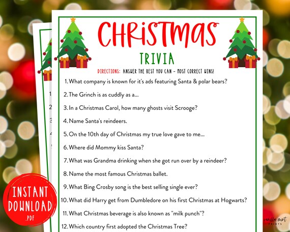 Christmas Trivia Game Christmas Trivia Printable Games | Etsy