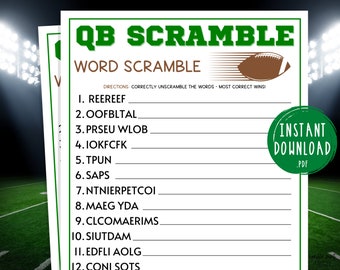 Football Word Scramble Game | Super Bowl Party Games | Printable Football Party Game | QB Scramble | Sunday Football | Fantasy Football