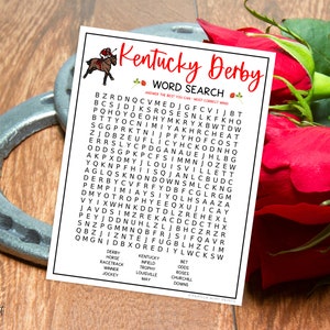 Jeu de recherche de mots Kentucky Derby Jeux de société triple couronne Course de chevaux Jeu de fête imprimable Derby Activité amusante pour adultes et enfants image 3