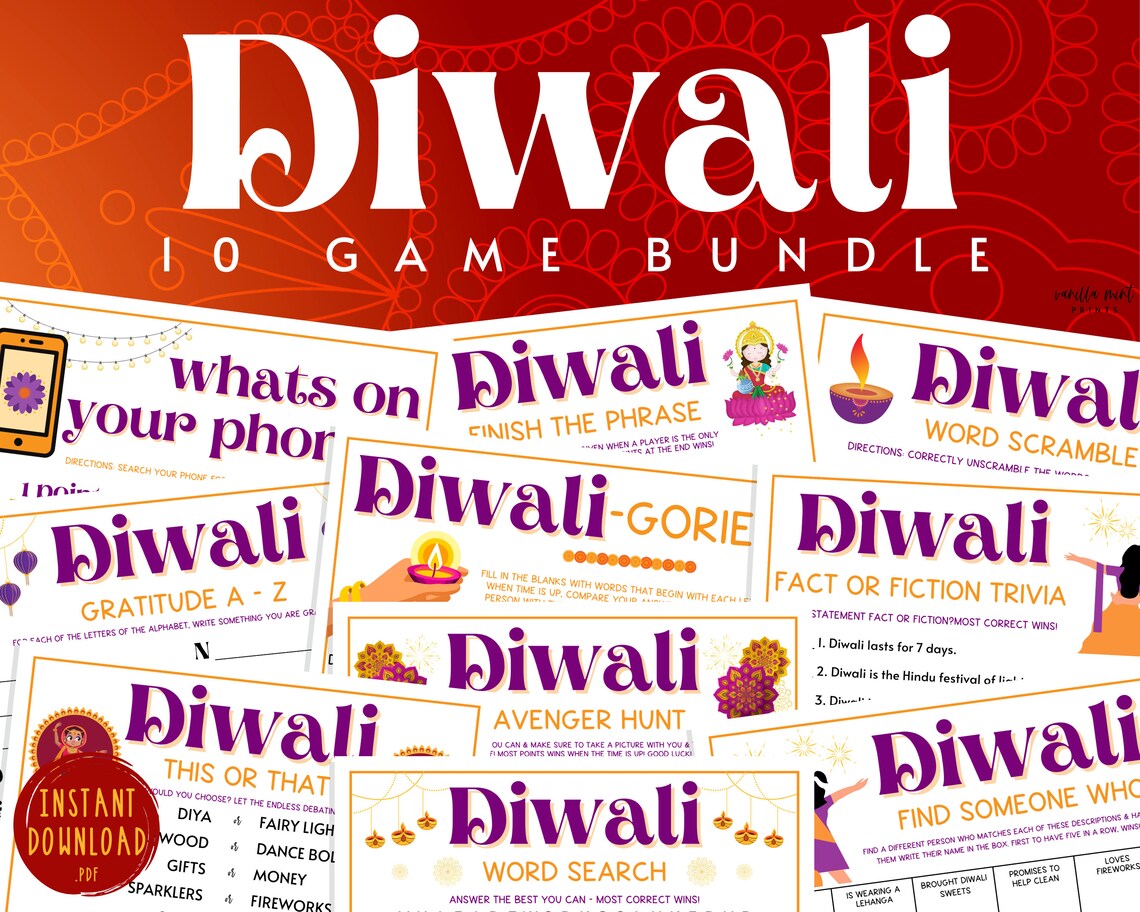 Diwali 10 Game BUNDLE | Printable Festival of Lights Party Games ...