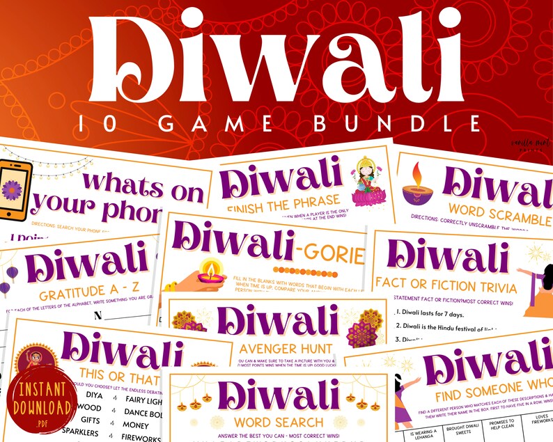 Diwali 10 Game BUNDLE | Printable Festival of Lights Party Games ...