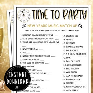 New Years Eve Time to Party Music Match Trivia Game | Printable Games | Fun New Years Eve Party Games | NYE Trivia | Adult Party Games 2025
