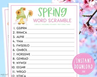 Spring Word Scramble Game | Printable Springtime Games | Party Games | Spring Activities for Adults and Kids | Fun Spring Games | Word Game
